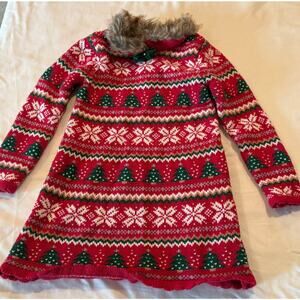 Tommy Bahama 3T Dress Red/Green Christmas faux fur collar, cozy sweater knit